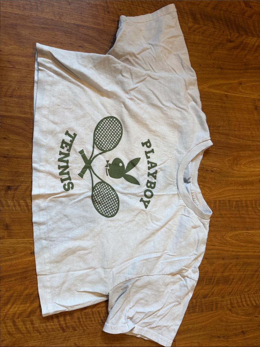 PLAYBOY White Tee with Olive Green Tennis Graphic